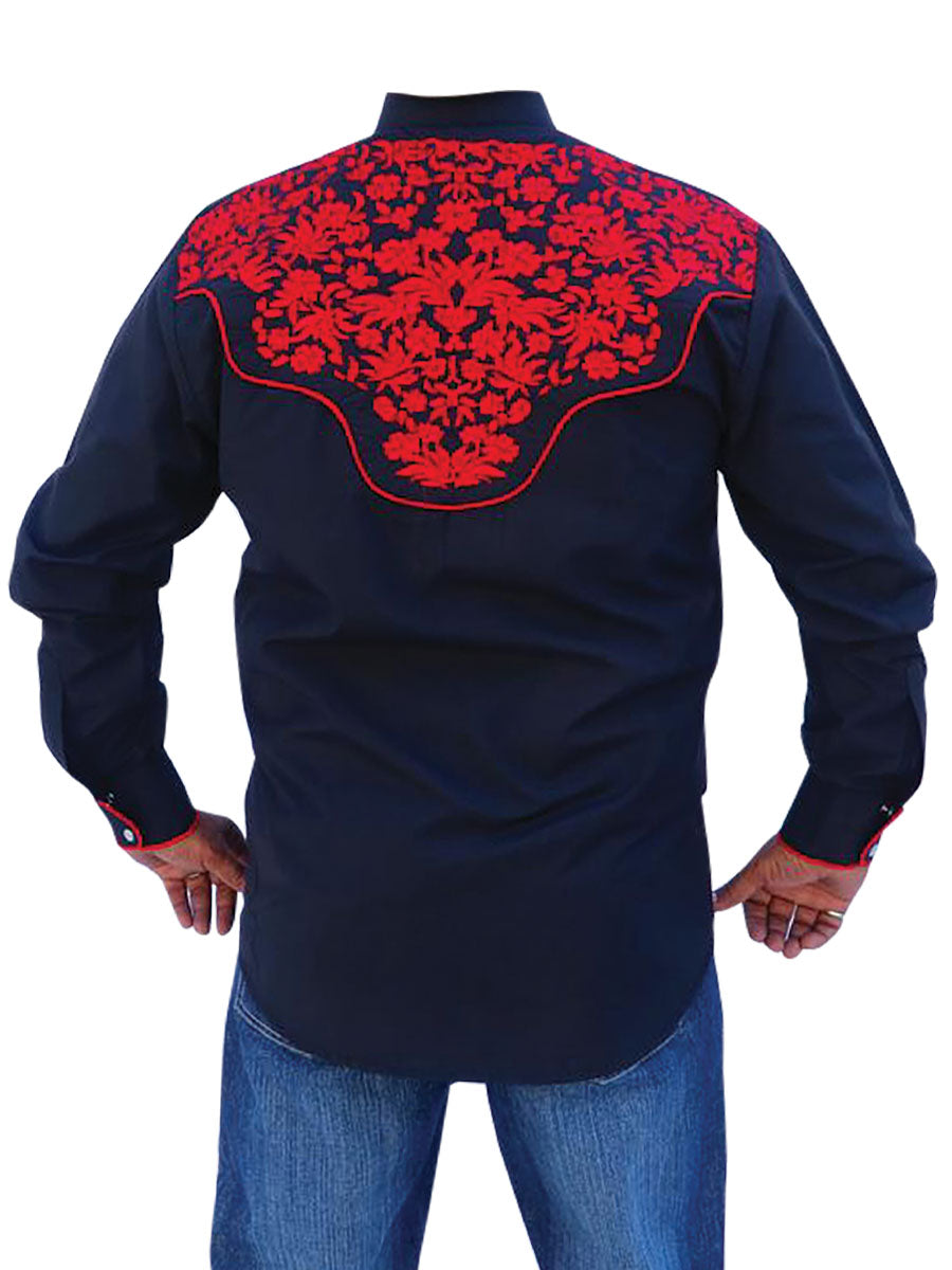 El General Men's Traditional Embroidered Western Charro Shirt - Black/Red 43297 — view 2