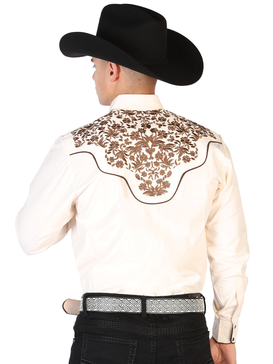 El General Men's Traditional Embroidered Western Charro Shirt - Beige/Gold 43299 — view 2