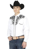 El General Men's Traditional Embroidered Western Charro Shirt - White/Black 43300