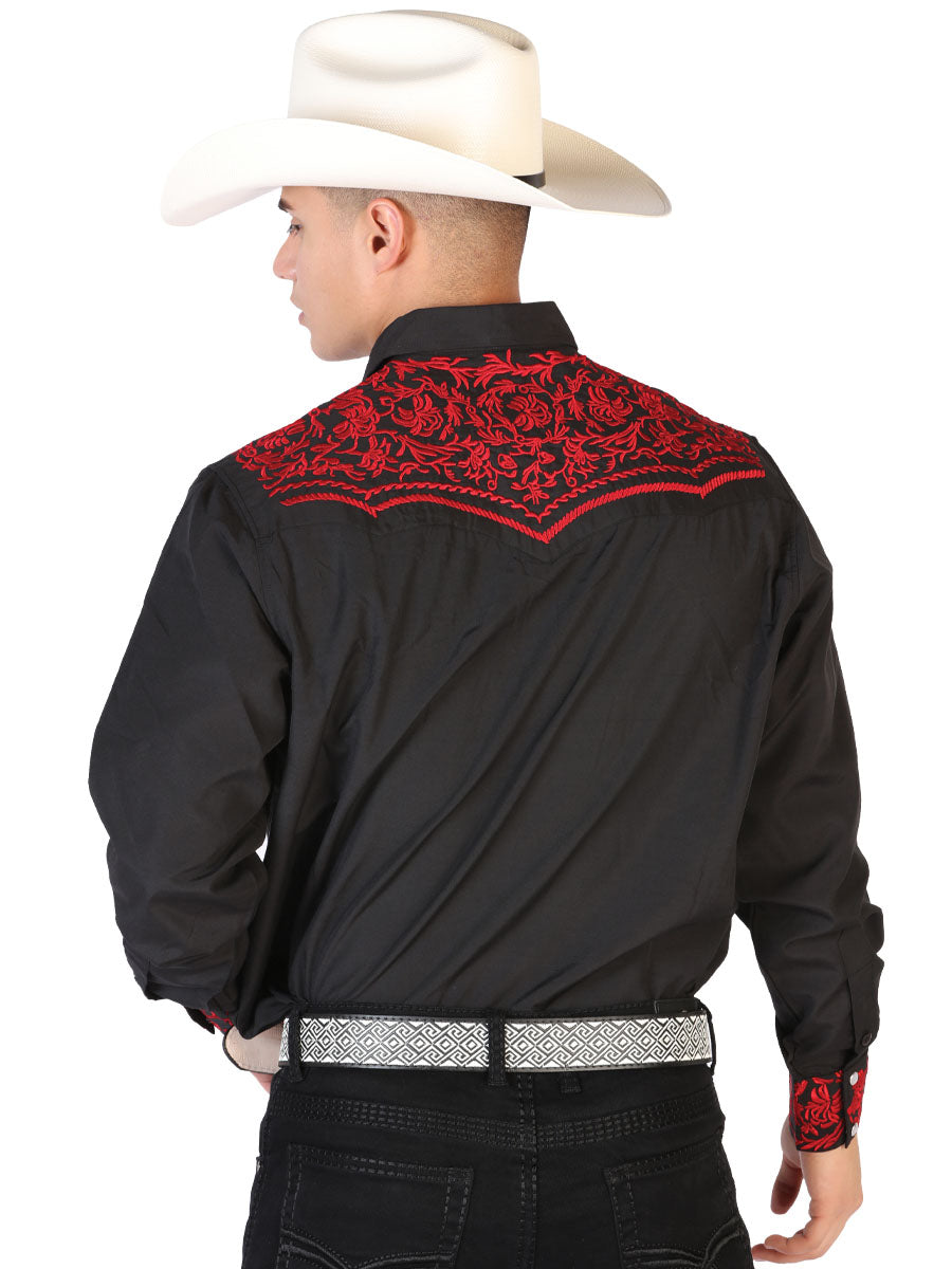 El General Men's Traditional Embroidered Western Charro Shirt - Black/Red 43301 — view 2