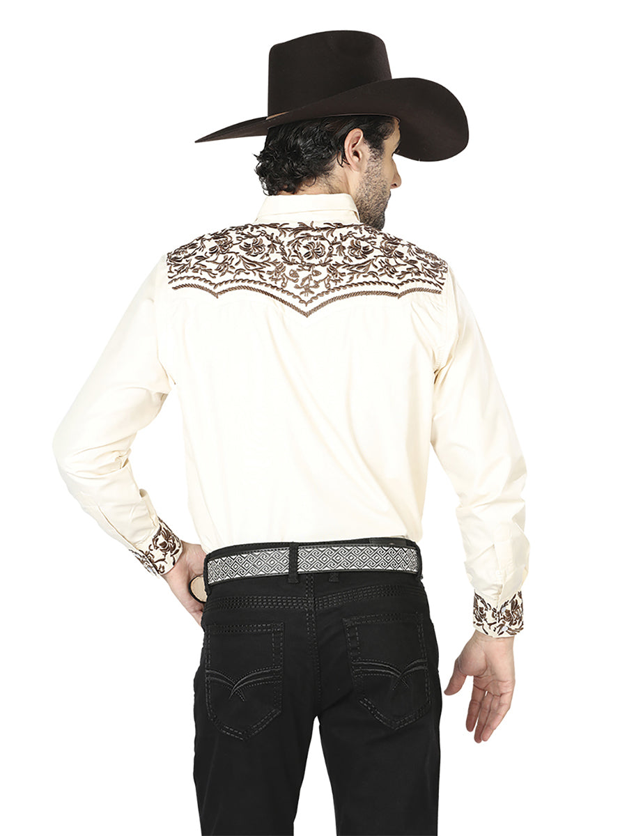 El General Men's Traditional Embroidered Western Charro Shirt Beige/Gold 43303 — view 2