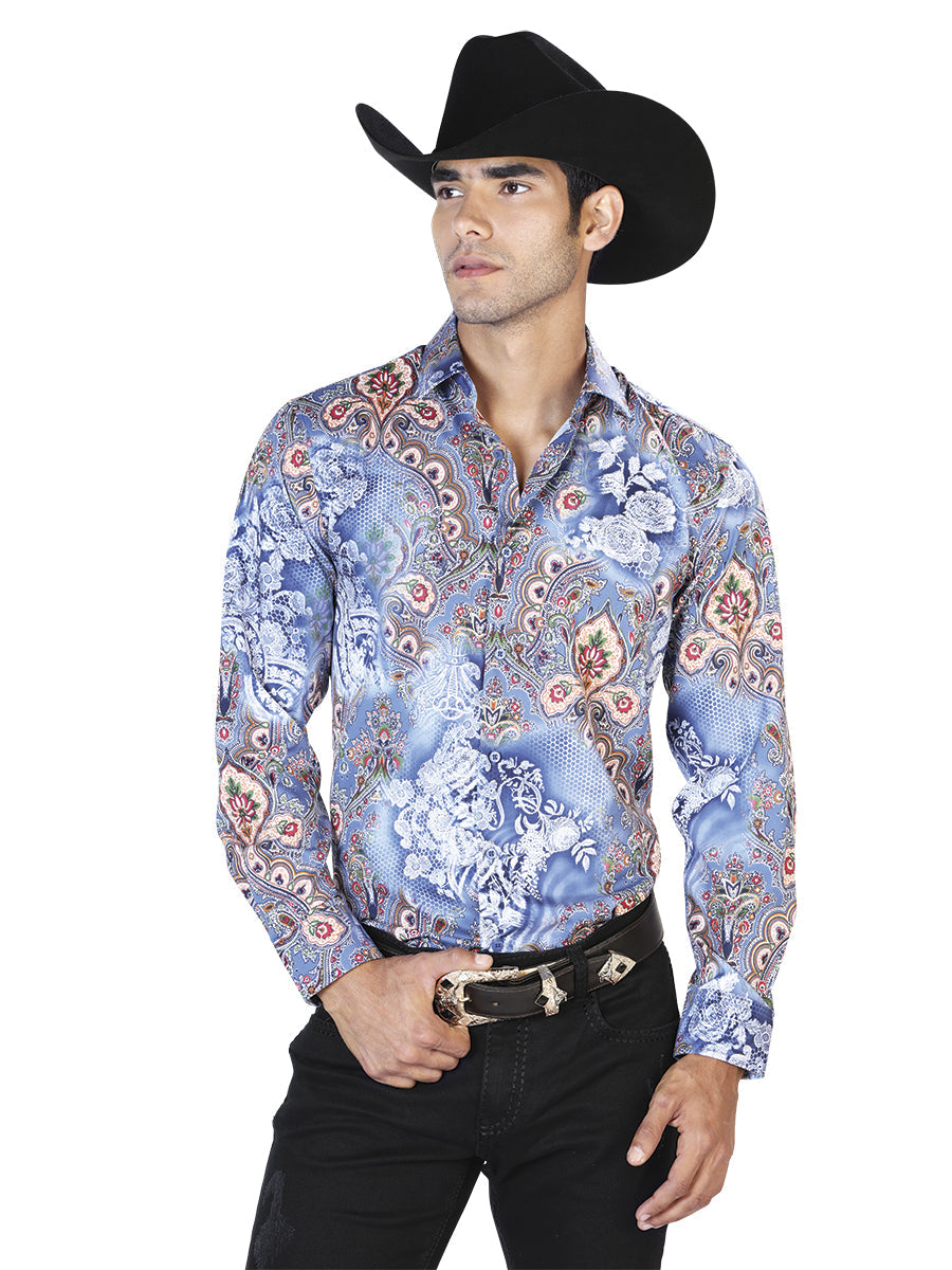 Blue Casual Long Sleeve Shirt 43582