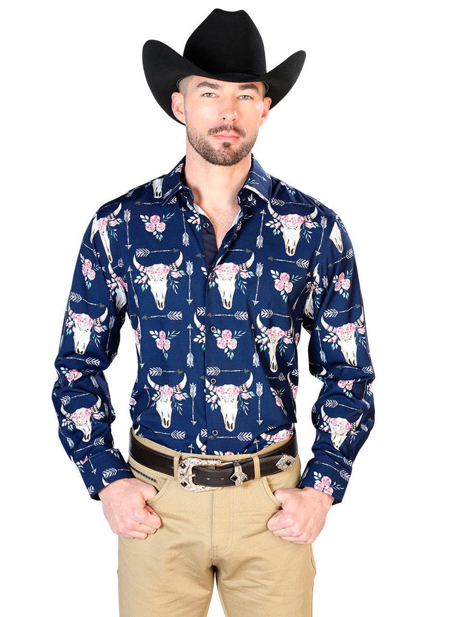 Navy Blue Long Sleeve Casual Long Sleeve Shirt 43694
