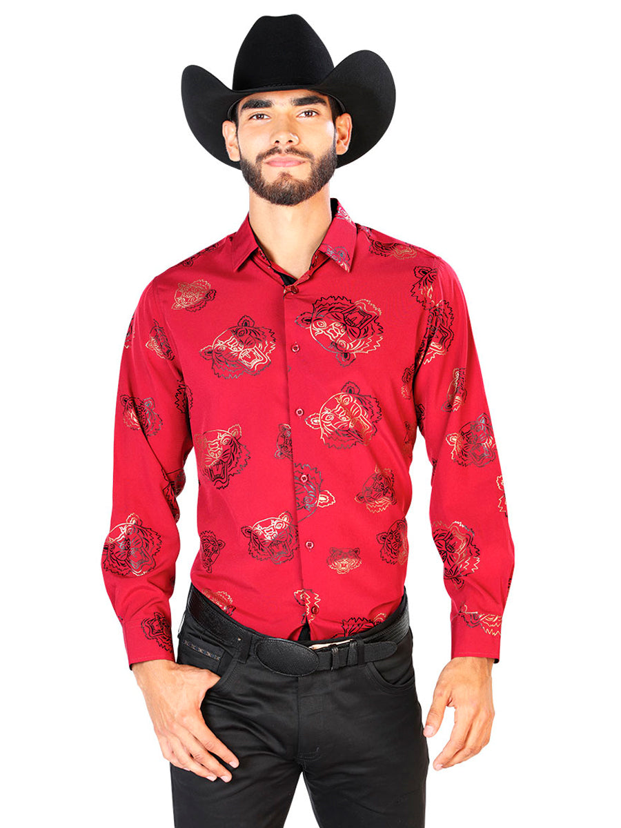 Red Casual Long Sleeve Shirt 43829