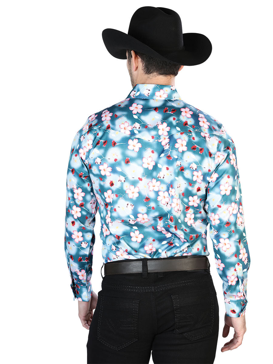 Aqua Flowers Casual Long Sleeve Shirt 43943 — view 2