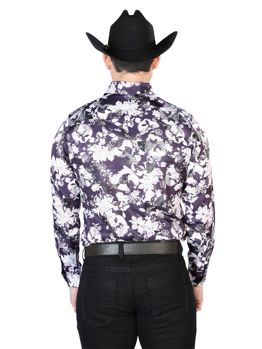 Purple Flower Print Long Sleeve Shirt 43948 — view 2
