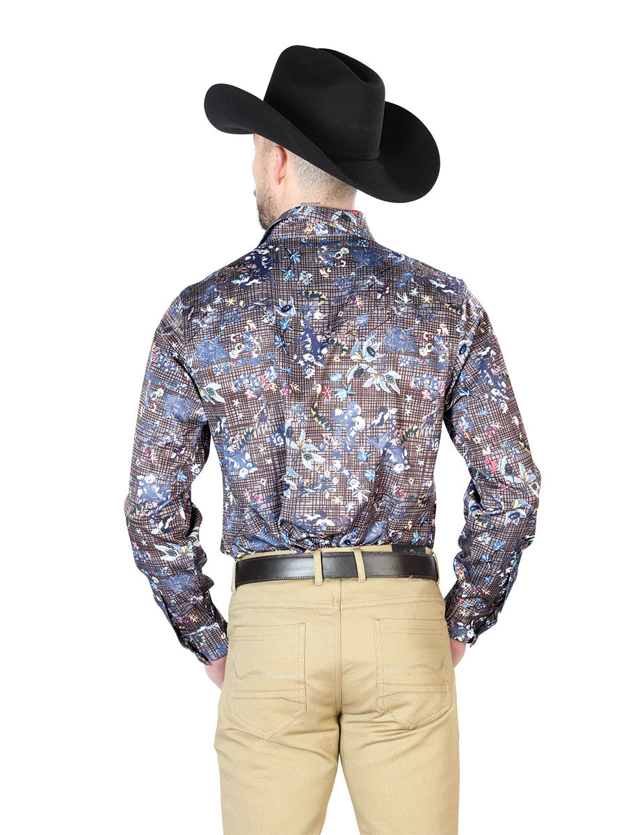 Navy Floral Casual Long Sleeve Shirt 43953 — view 2