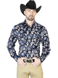 Blue Flower Casual Long Sleeve Shirt 43954
