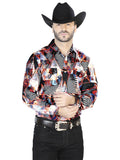 Burgundy/White Casual Long Sleeve Shirt 44084