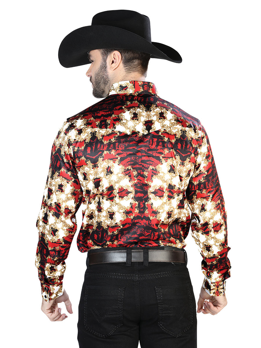 Burgundy And Gold Casual Long Sleeve Shirt 44103 — view 2