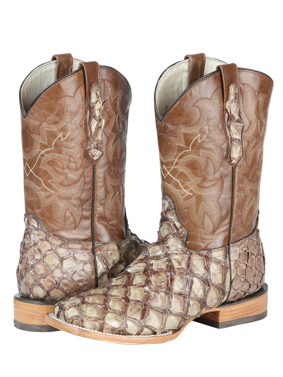 El General Men's Exotic Monster Fish Cowboy Boots - Made in Mexico - Cream 44114 — view 2