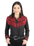 Women's Traditional Embroidered Western Shirt - Fringe Black/Red 44181