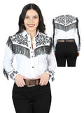 Women's Traditional Embroidered Western Shirt - Fringe White/Black 44182
