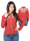 Women's Traditional Embroidered Western Shirt - Burgundy/Red 44184