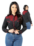 Women's Traditional Embroidered Western Shirt - Black/Red 44186