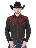 Men's Traditional Embroidered Western Shirt - Black/Red 44187