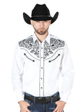 Men's Traditional Embroidered Western Shirt - White/Black 44188