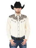 Men's Traditional Embroidered Western Shirt - Beige/Black 44193