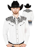 Men's Traditional Embroidered Western Shirt - White/Black 44194