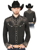 Men's Traditional Embroidered Western Shirt - Black/Gold 44198