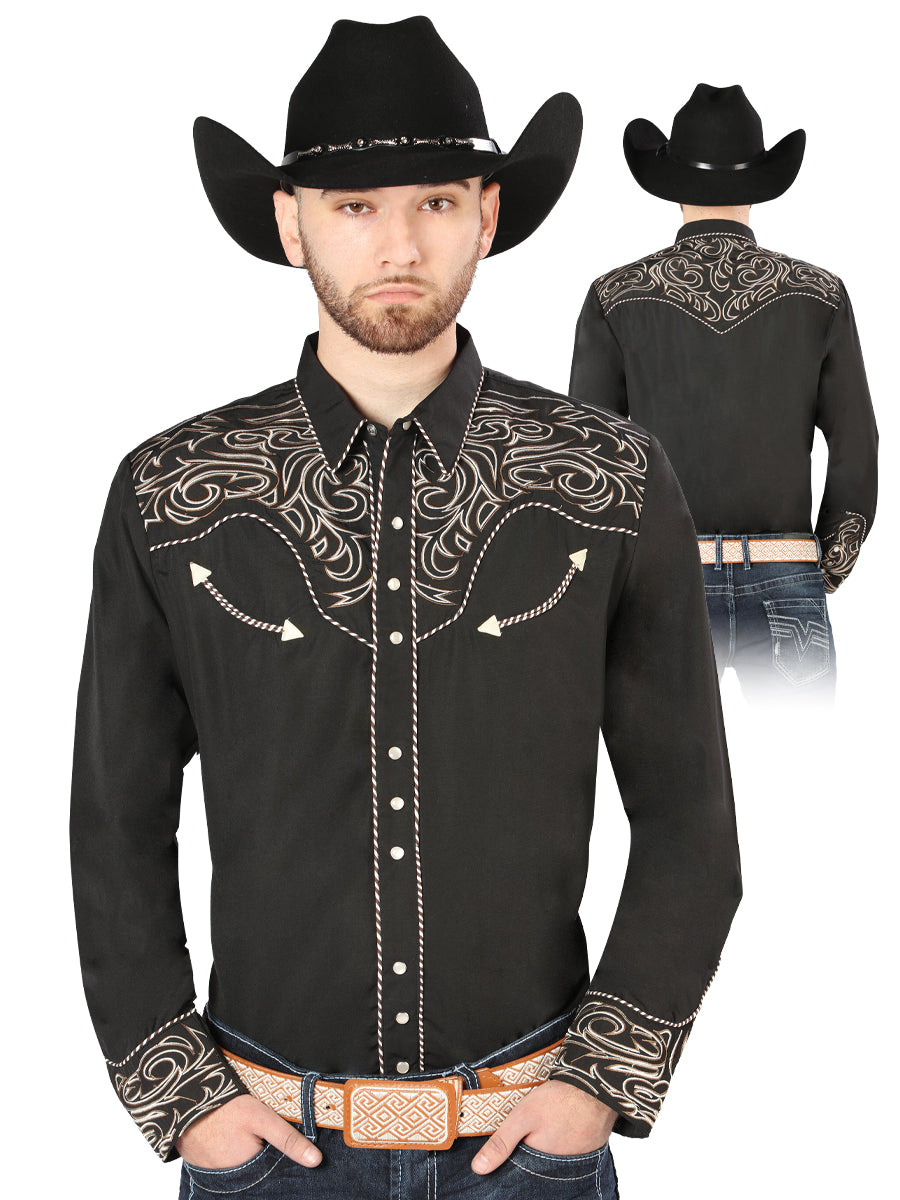 Men's Traditional Embroidered Western Shirt - Black/Gold 44198