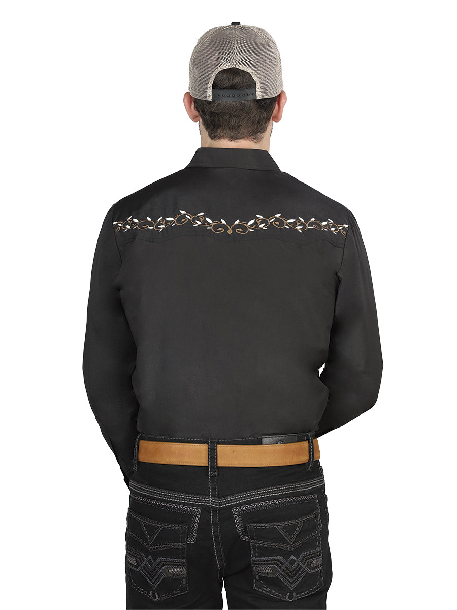 Men's Traditional Embroidered Western Shirt - Black/Gold 44200 — view 2