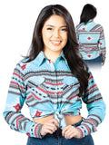 Women's Long Sleeve Western Fashion Snap Button Shirt - Blue 44206