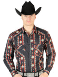 Men's Long Sleeve Western Fashion Snap Button Shirt - Black/Red 44210