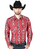 Men's Long Sleeve Western Fashion Snap Button Shirt - Red 44216