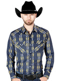 Men's Long Sleeve Western Fashion Snap Button Shirt - Blue 44219