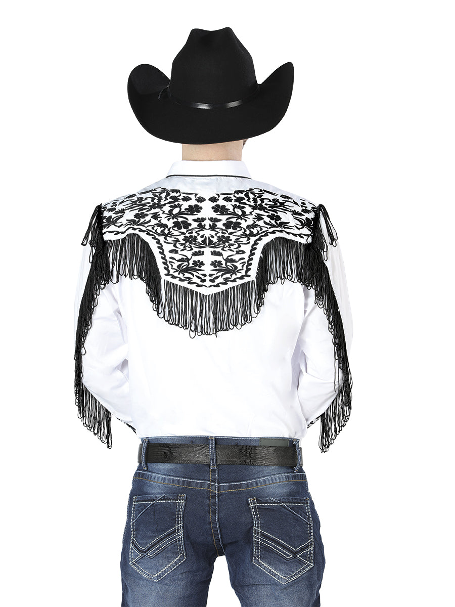 Men's Traditional Embroidered Western Shirt - White/Black 44223 — view 2