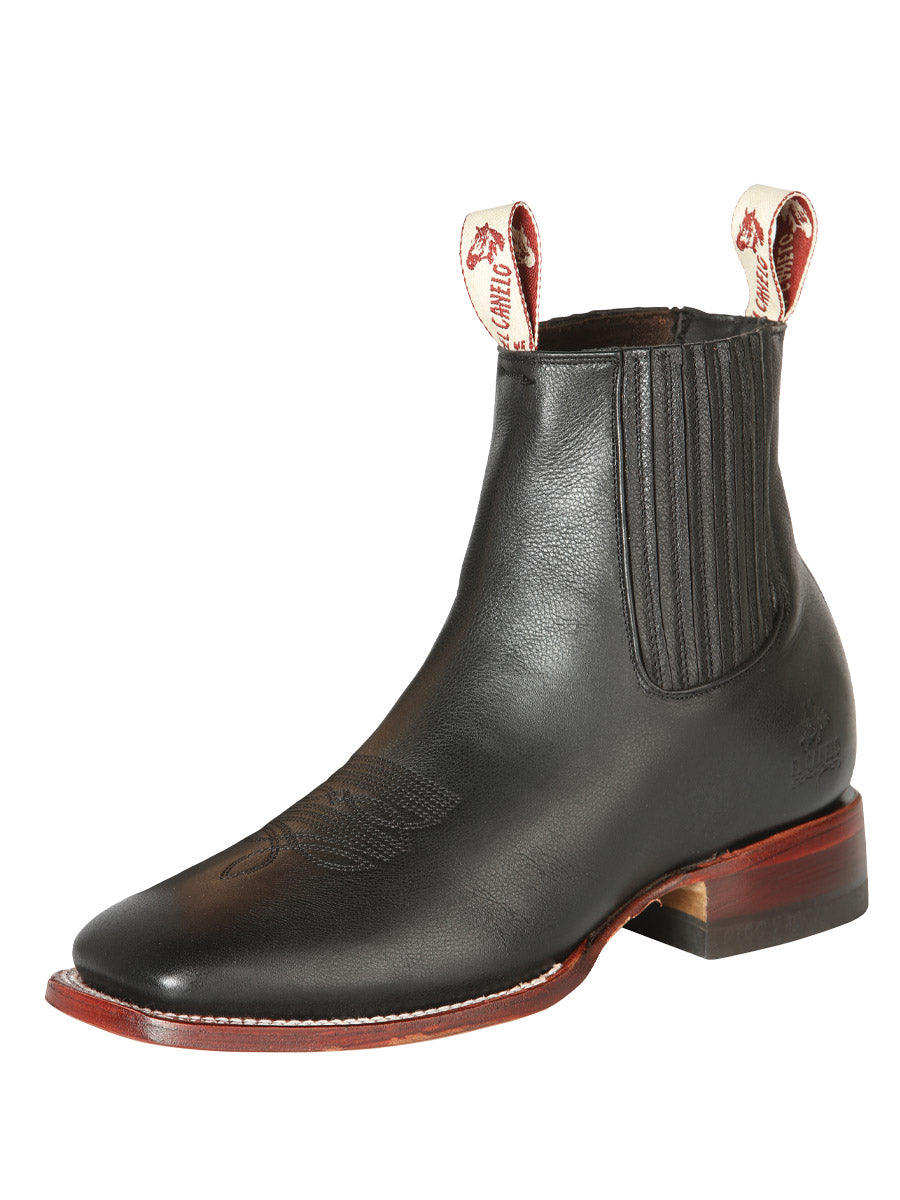 El Canelo Men’s Fronterizo Leather Charro Cowboy Ankle Boots - Ikon Black 44240