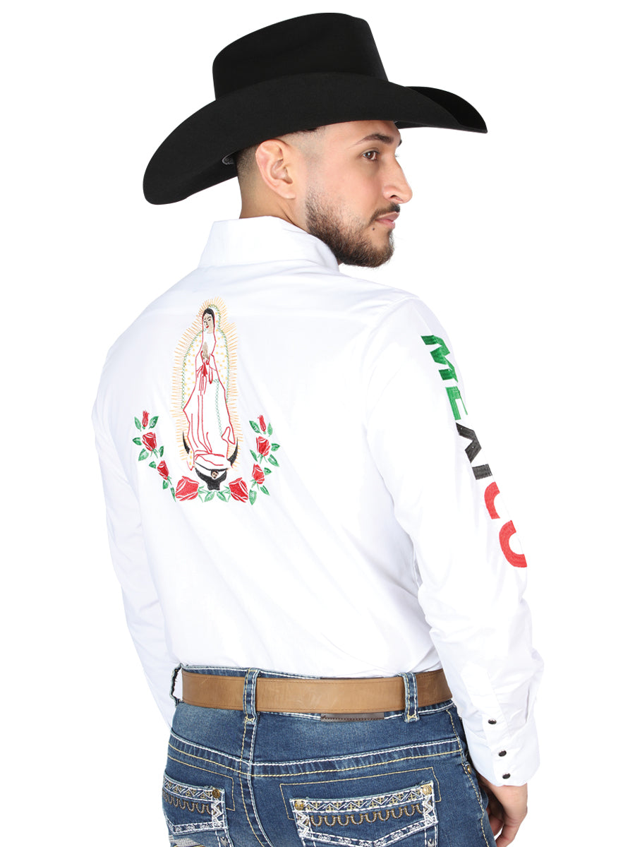 El General Men's Traditional Embroidered Western Charro Shirt White/Roses 44294 — view 2