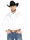 El General Men's Traditional Embroidered Western Charro Shirt - White/Black 44298