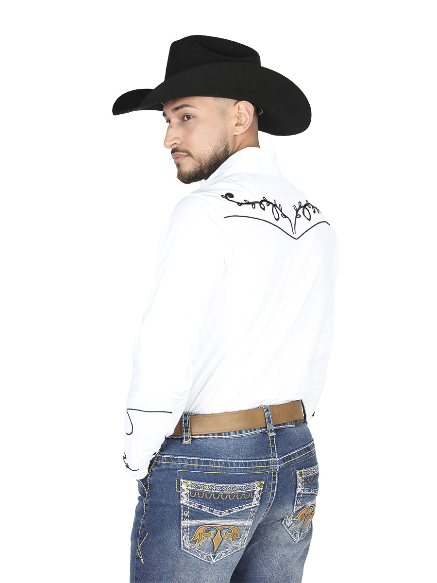 El General Men's Traditional Embroidered Western Charro Shirt - White/Black 44300 — view 2