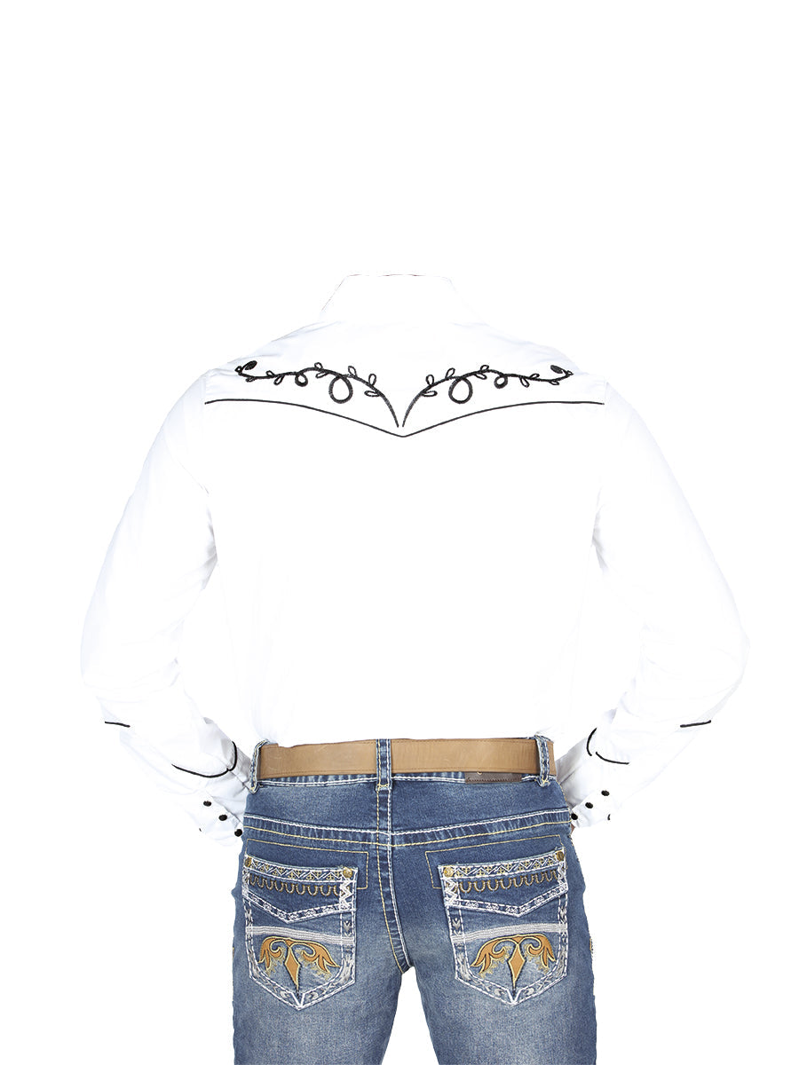 El General Men's Traditional Embroidered Western Charro Shirt - White/Black 44300 — view 3