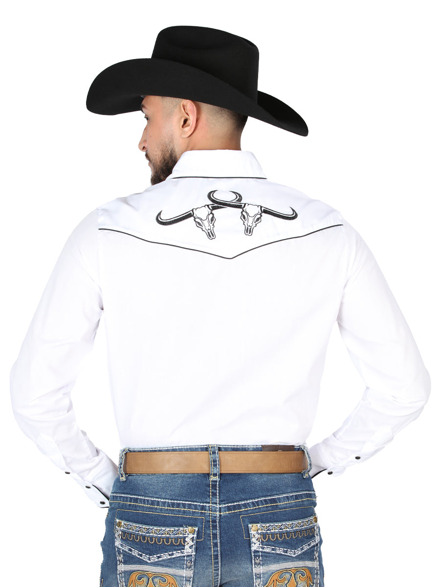El General Men's Traditional Embroidered Western Charro Shirt - White/Black 44302 — view 2