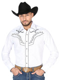 El General Men's Traditional Embroidered Western Charro Shirt - White/Black 44302