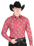 El General Men's Long Sleeve Western Fashion Snap Button Shirt - Red 44306