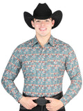 El General Men's Long Sleeve Western Fashion Snap Button Shirt - Green 44310