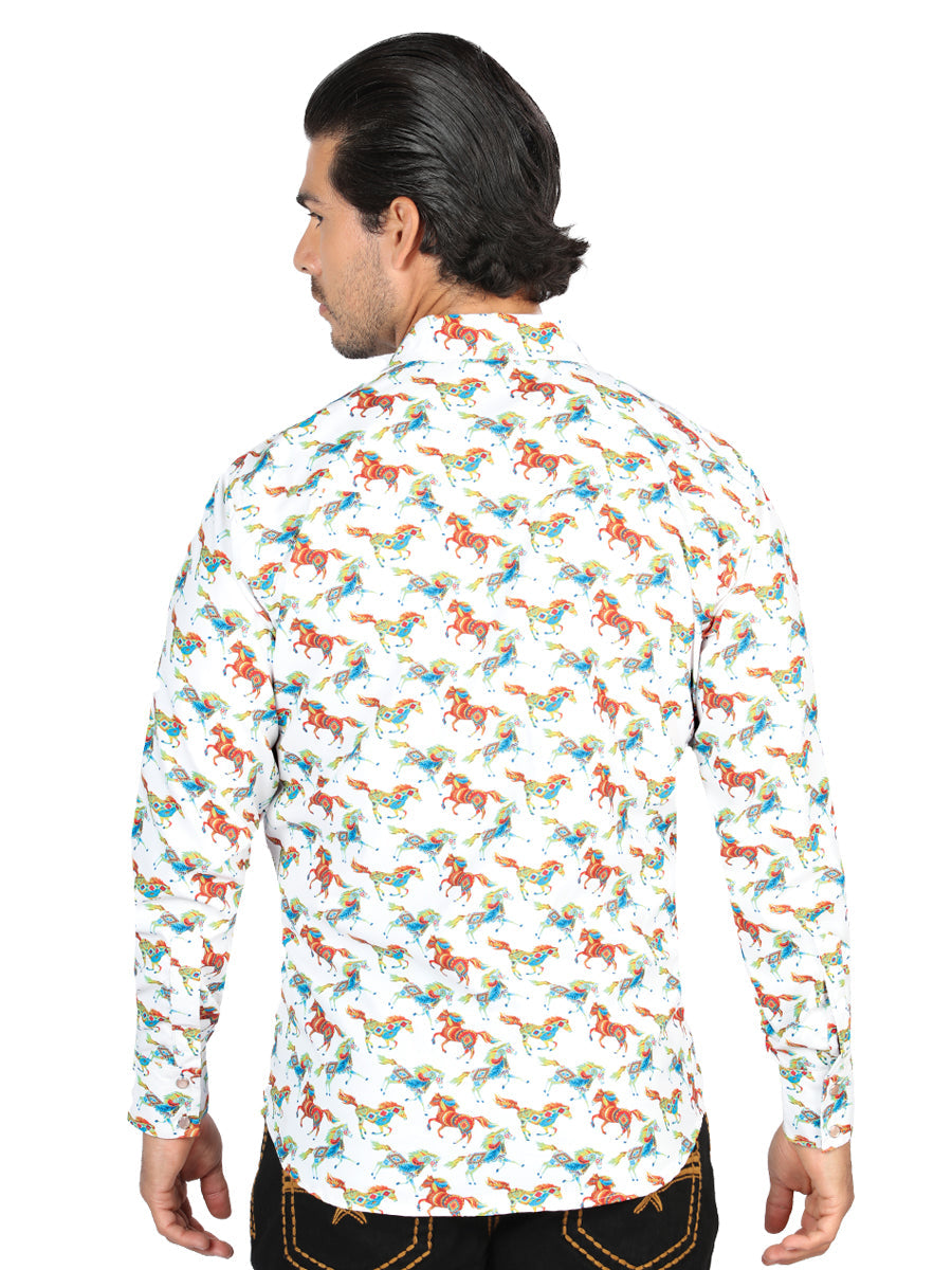 El General Men's Long Sleeve Western Fashion Snap Button Shirt - White 44313 — view 2