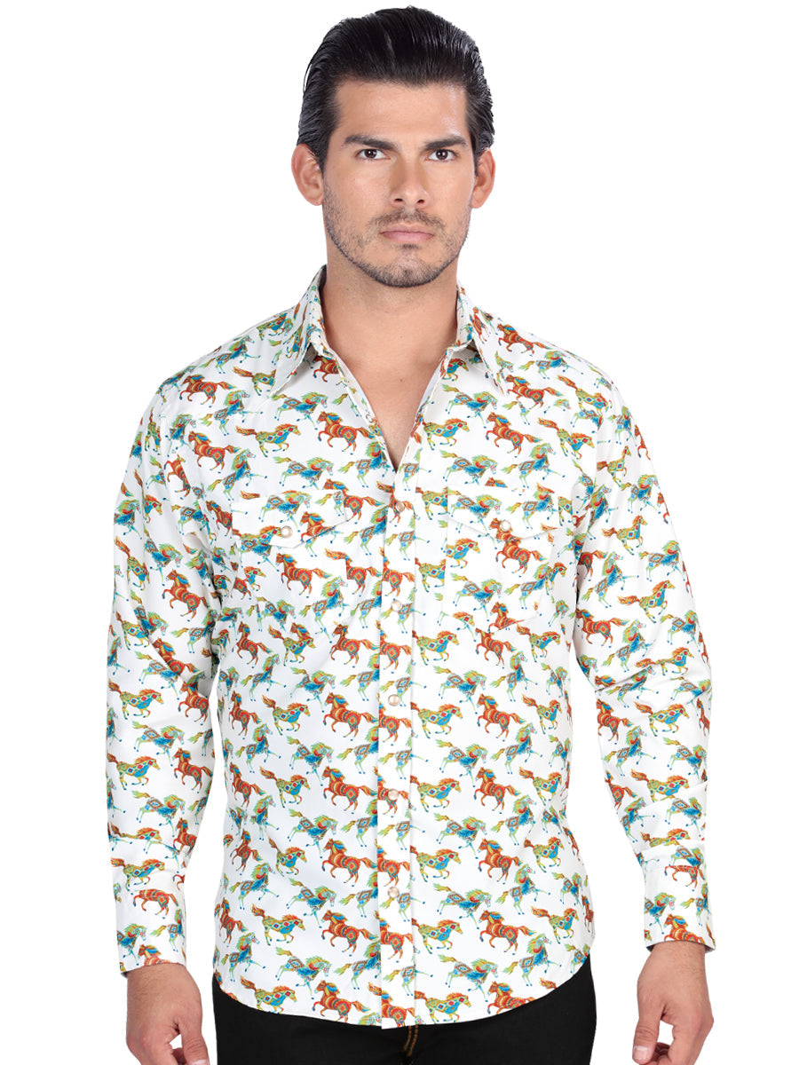 El General Men's Long Sleeve Western Fashion Snap Button Shirt - White 44313