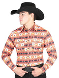 El General Men's Long Sleeve Western Fashion Snap Button Shirt - Orange 44314