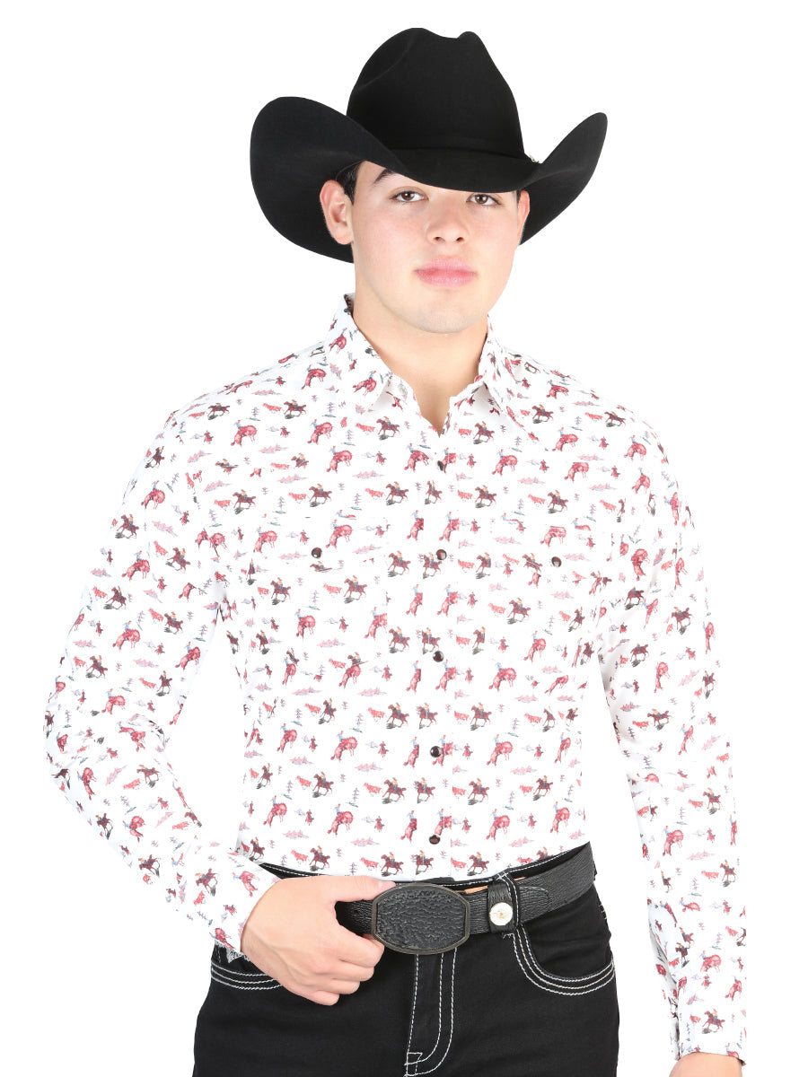 El General Men's Long Sleeve Western Fashion Snap Button Shirt - Beige 44316