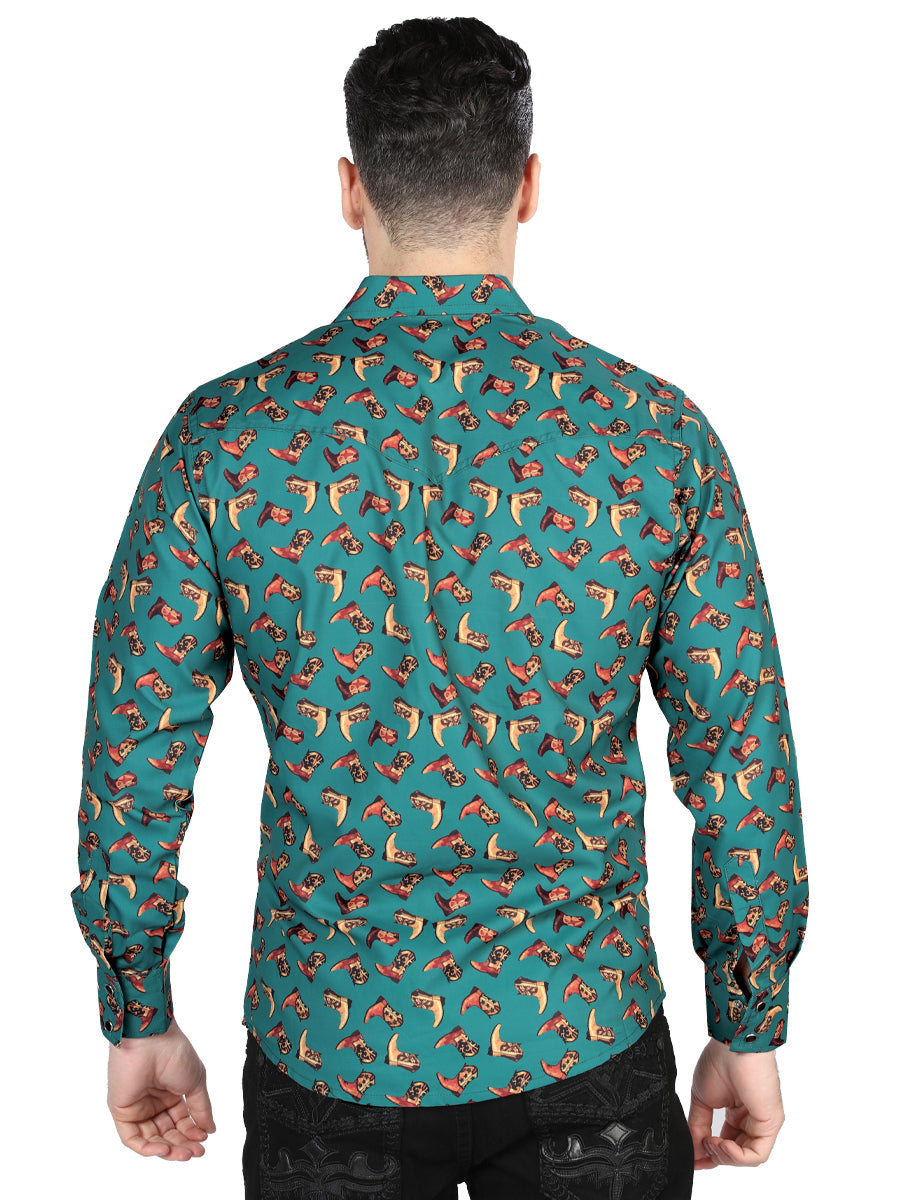 El General Men's Long Sleeve Western Fashion Snap Button Shirt - Green 44319 — view 2