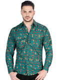 El General Men's Long Sleeve Western Fashion Snap Button Shirt - Green 44319