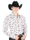 El General Men's Long Sleeve Western Fashion Snap Button Shirt - White 44326