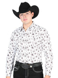 El General Men's Long Sleeve Western Fashion Snap Button Shirt - White/Multi 44327