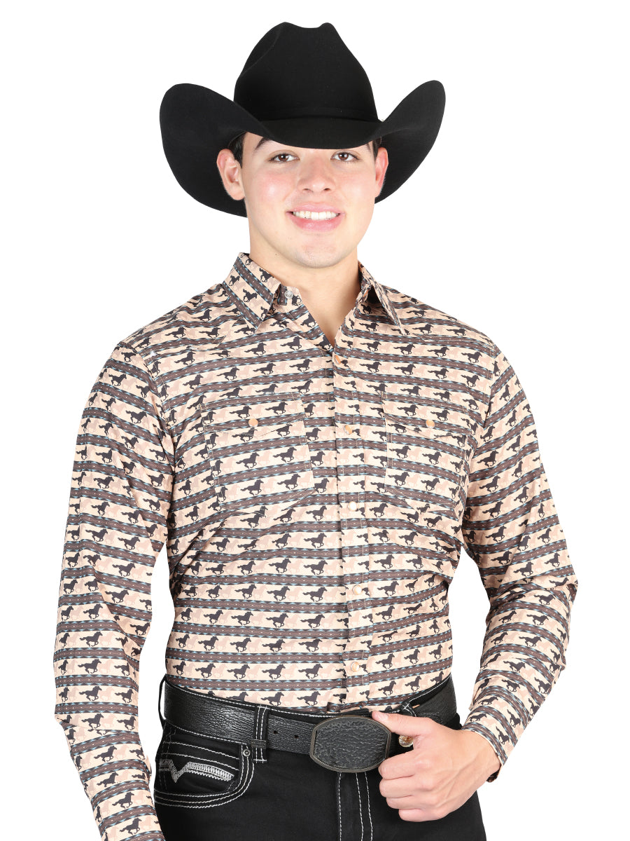 El General Men’s Long Sleeve Snap Button Western Shirt - Brick Red44329