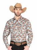 El General Men’s Long Sleeve Snap Button Western Shirt - Brown/Blue 44330